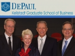 Werner Erhard at DePaul University Business Conference, pictured with Michael Jensen, Gonneke Spits